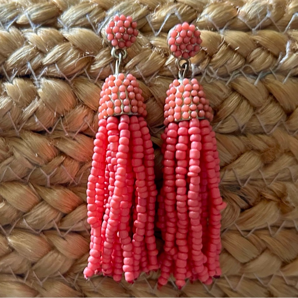 Charming Beaded Tassel Earrings - Coral